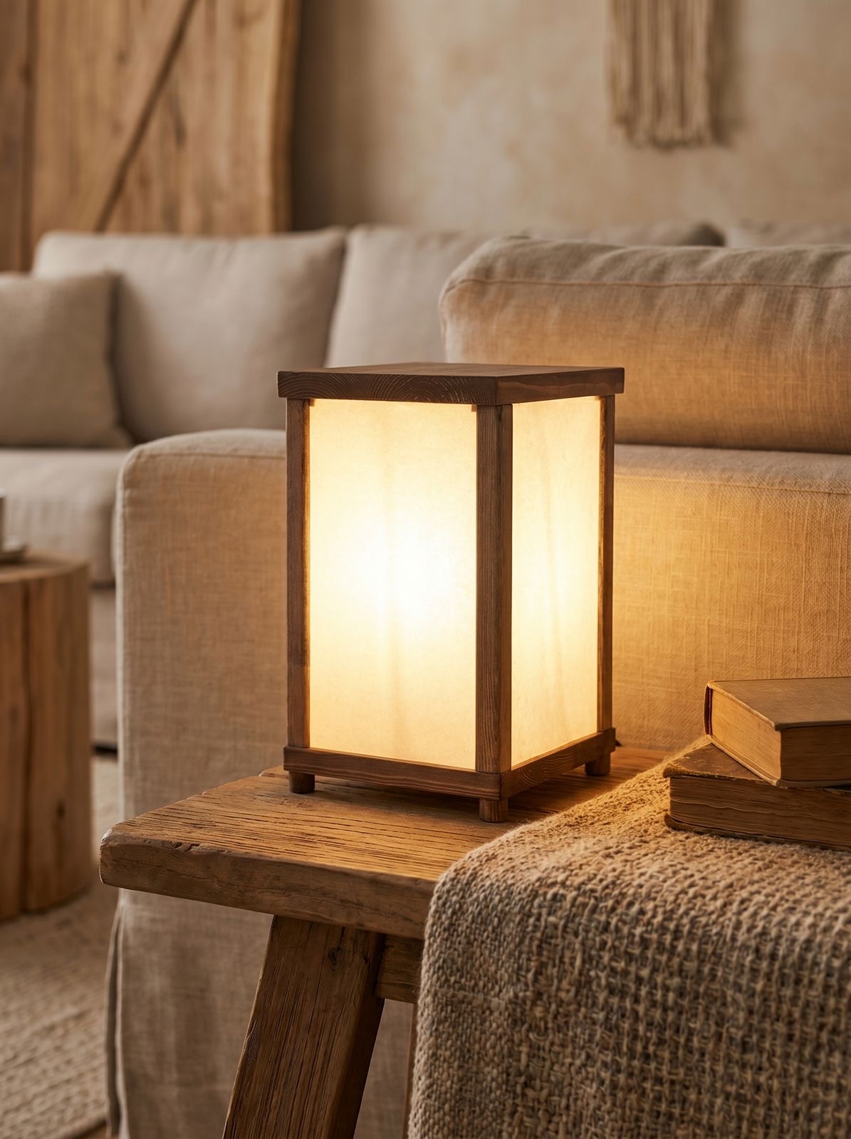 Paper lamp in a soft interior setting